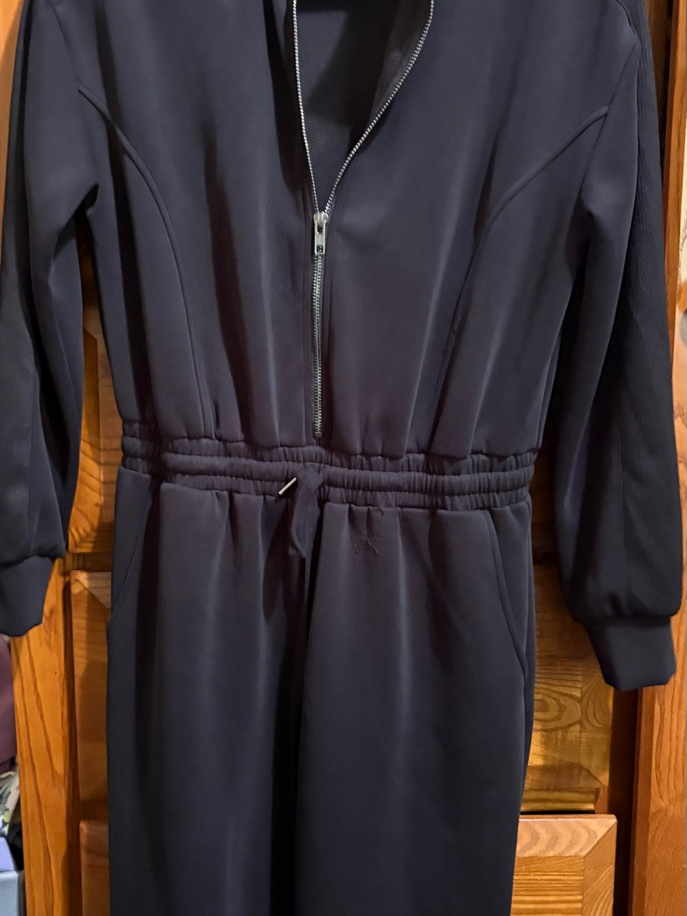 Evereve Black Long-Sleeve Zip-Front Jumpsuit